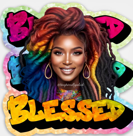 Blessed Melanin Magic Girl Glitter Single Sticker